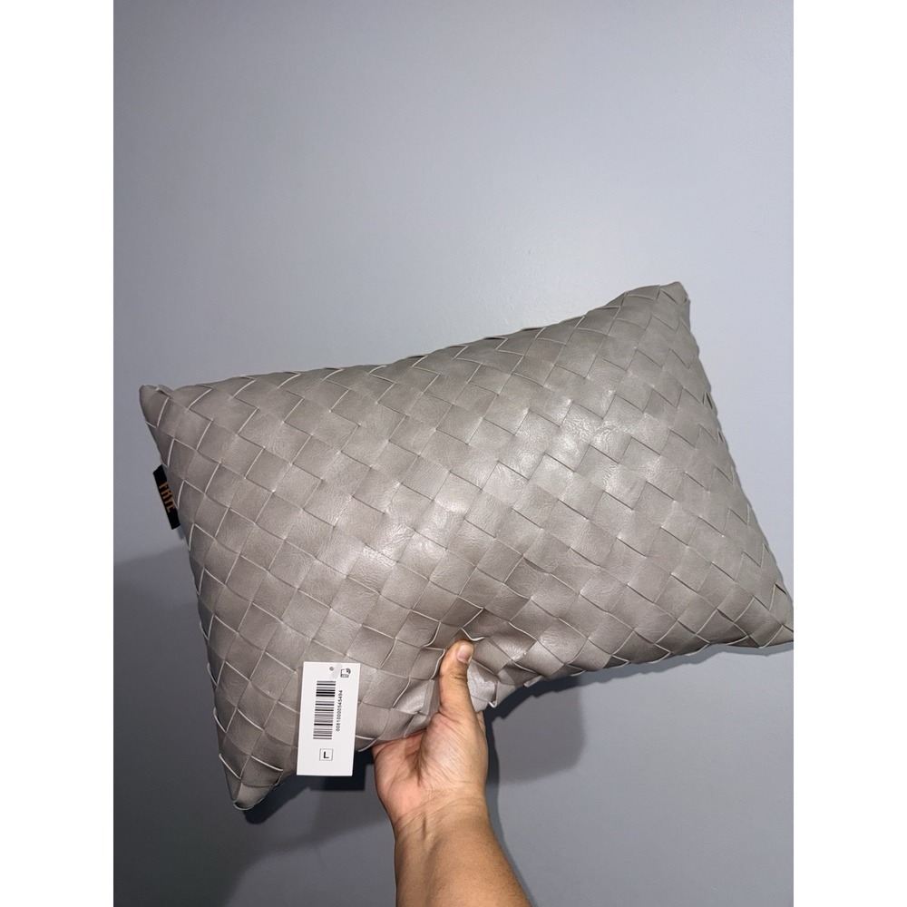 FRYE Woven Leather Pillow Gray Rectangular 20x14" NWT